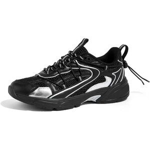 Lucky Step Women's Black Silver Walking Shoes Running Platform Mesh Casual